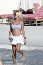 Victoria Silvstedt in Bikini Top and Skirt on the beach in St Barths
