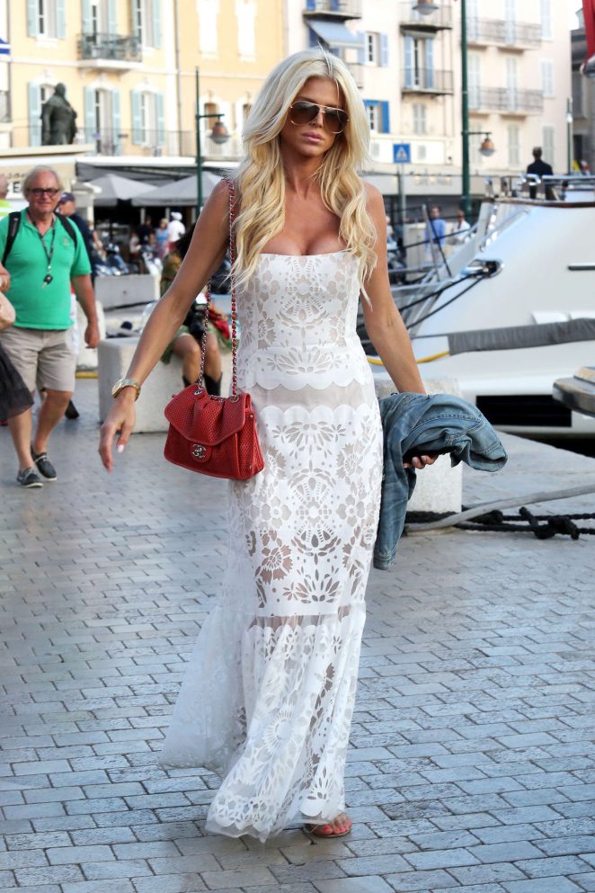 Victoria Silvstedt in Long White Dress out in Saint Tropez