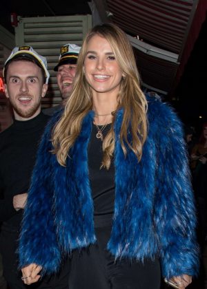 Vogue Williams in Blue Fur Coat at Bunga Bunga Restaurant in London