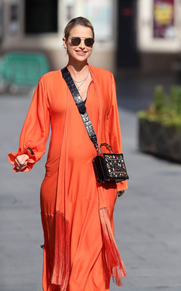 Vogue Williams in Orange Dress - Exits Heart Radio in London