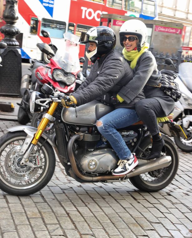 Vogue Williams - With Spencer Matthews ride home on his Triumph motorbike in London