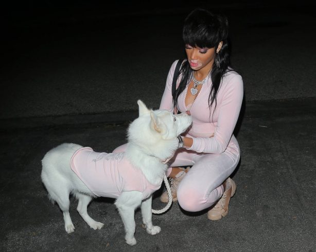 Winnie Harlow - Night out with her dog Snoh in Los Angeles