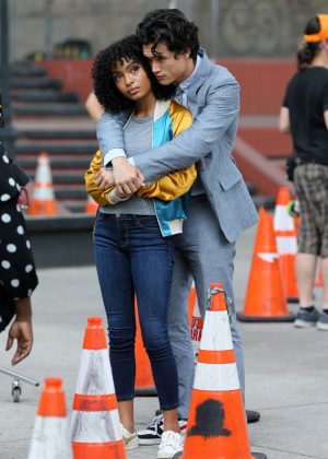Yara Shahidi and Charles Melton - Filming 'The Sun Is Also A Star' in Chinatown