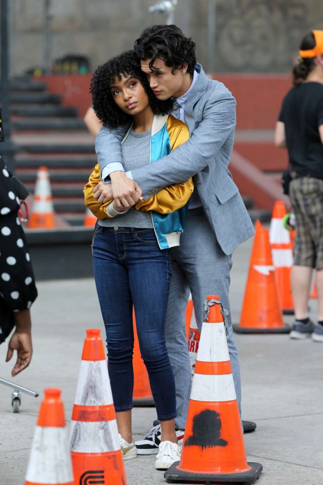 Yara Shahidi and Charles Melton - Filming 'The Sun Is Also A Star' in Chinatown