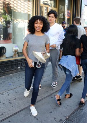 Yara Shahidi and Charles Melton - Filming 'The Sun Is Also A Star' in Harlem