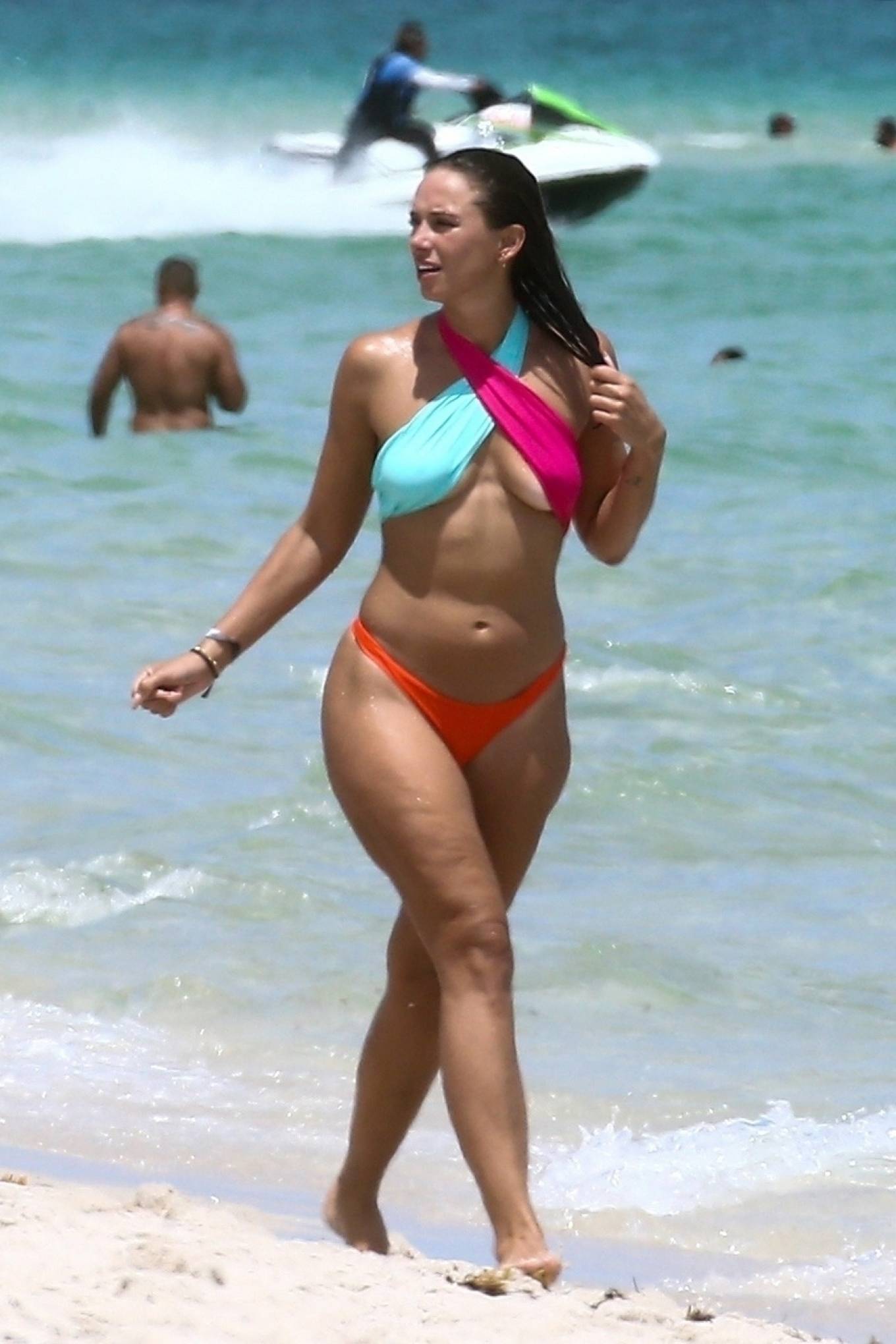 YesJulz AKA Julieanna Goddard – In a multi-colored bikini on the beach in Miami