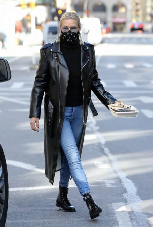 Yoland Hadid - Wear leather coat at Honeybrains in New York