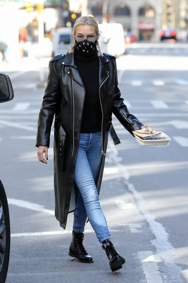 Yoland Hadid - Wear leather coat at Honeybrains in New York