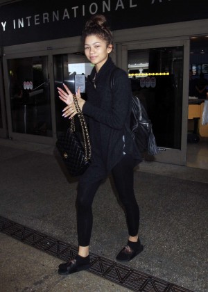 Zendaya in Black at LAX Airport in Los Angeles