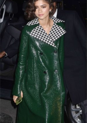 Zendaya in Green Coat - Arriving back to her hotel in NYC