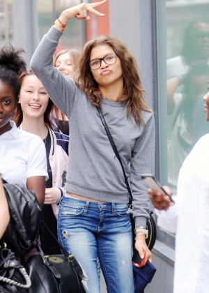 Zendaya in Ripped Jeans Out in Central London