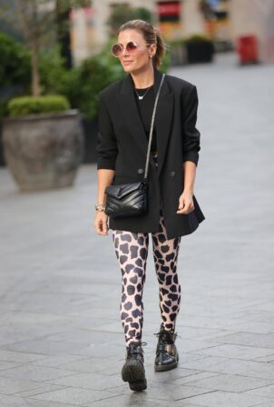 Zoe Hardman - Out in print trousers and black blazer at Heart Radio Studios in London