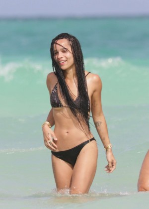 Zoe Kravitz in Black Bikini in Miami