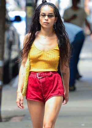 Zoe Kravitz in Red Shorts - Out in New York