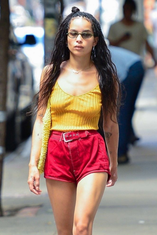 Zoe Kravitz in Red Shorts - Out in New York