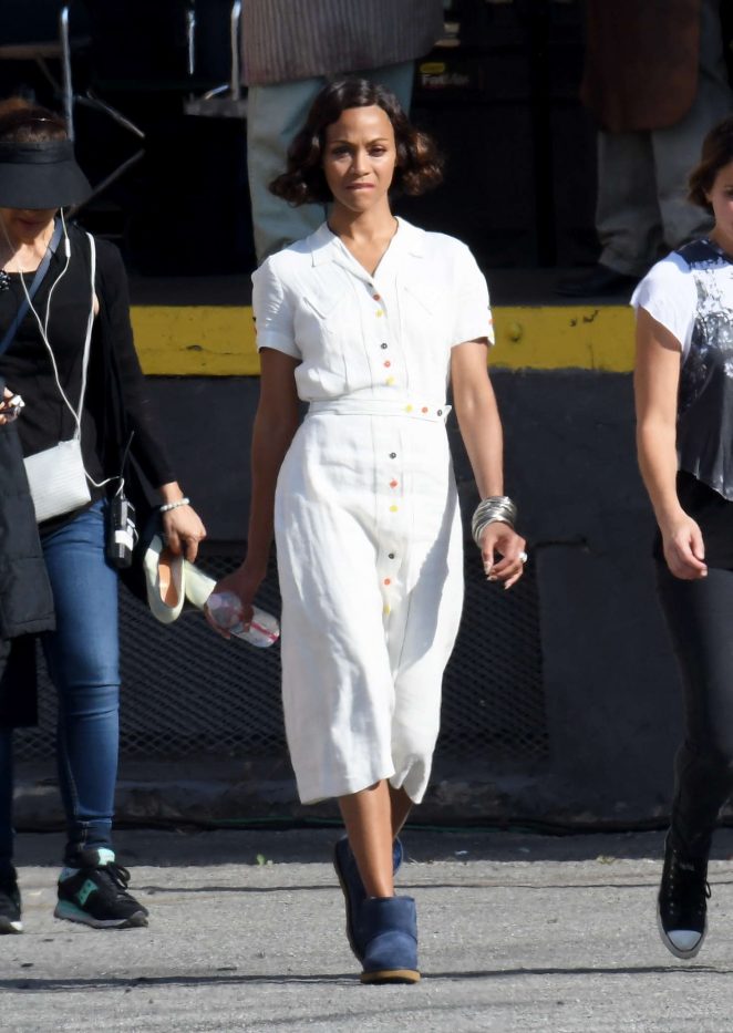 Zoe Saldana on the set of 'Live By Night' in Los Angeles