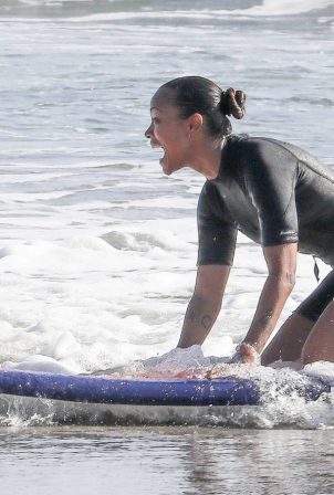 Zoe Saldana - Surf session in Malibu