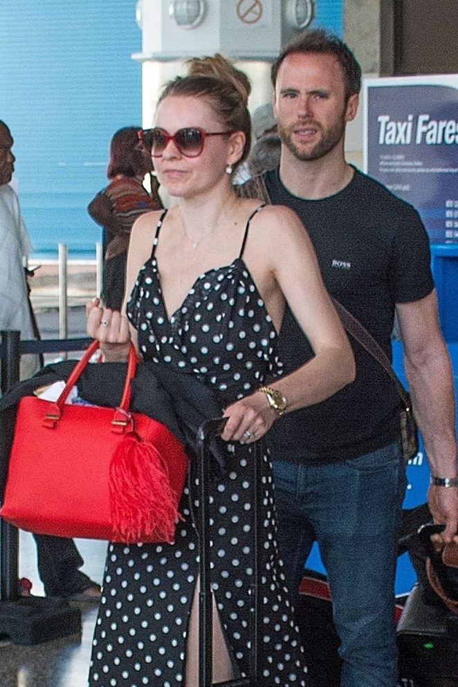Zoe Salmon in Long Dress at Airport in Barbados