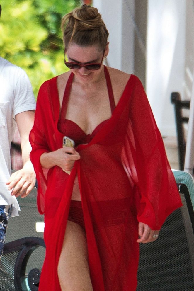 Zoe Salmon in Red Bikini on vacation in Bridgetown