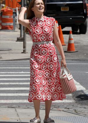 Zoey Deutch in Red Dress out in Manhattan