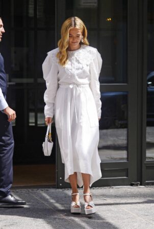 Zoey Deutch - - In white dress leaving her Hotel in New York City