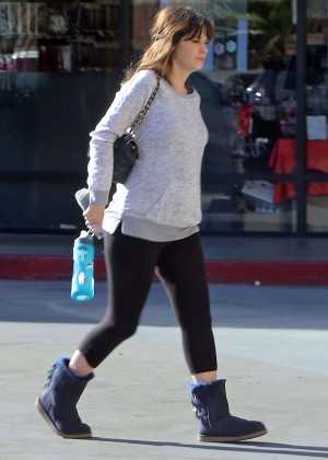 Zooey Deschanel in Leggings Leaving pilates class in LA